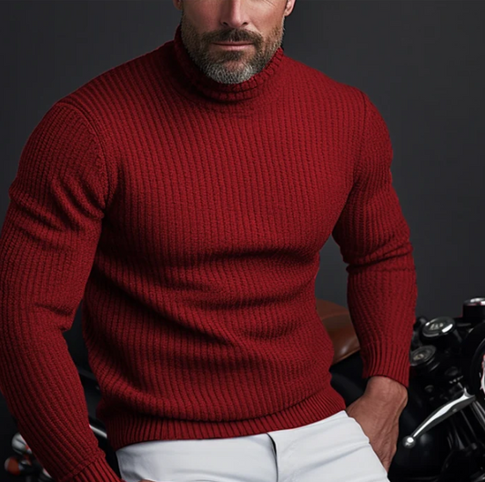 Pull Homme Col Roulé en Maille Côtelée - Image 1