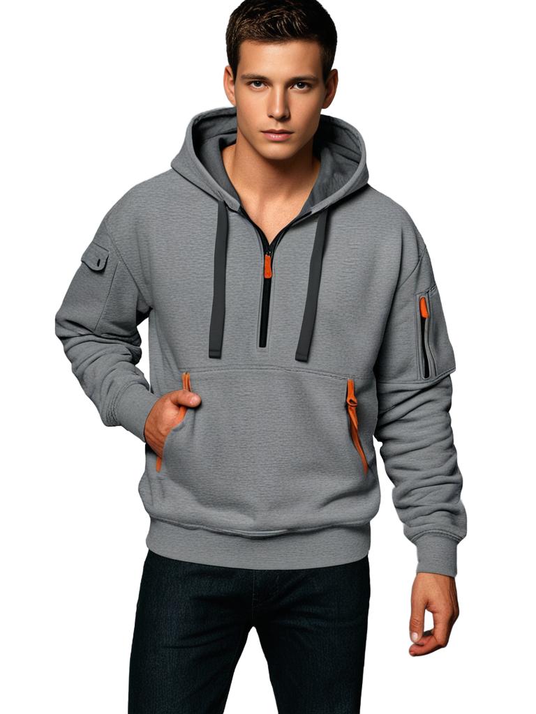 Sweat à Capuche Homme Demi-Zip avec Poche - Image 4