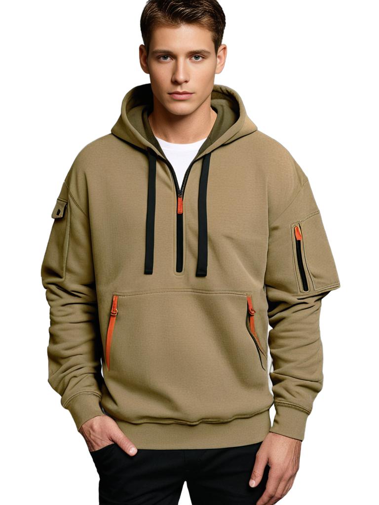 Sweat à Capuche Homme Demi-Zip avec Poche - Image 2