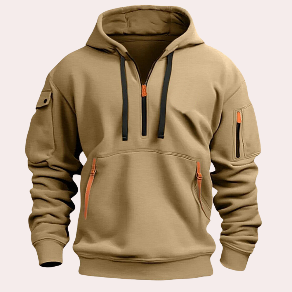 Sweat à Capuche Homme Demi-Zip avec Poche - Image 1