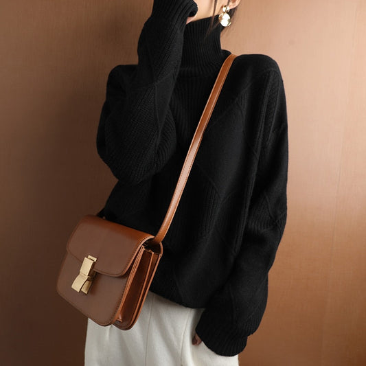 Pull Femme Col Roulé en Maille Côtelée - Image 1