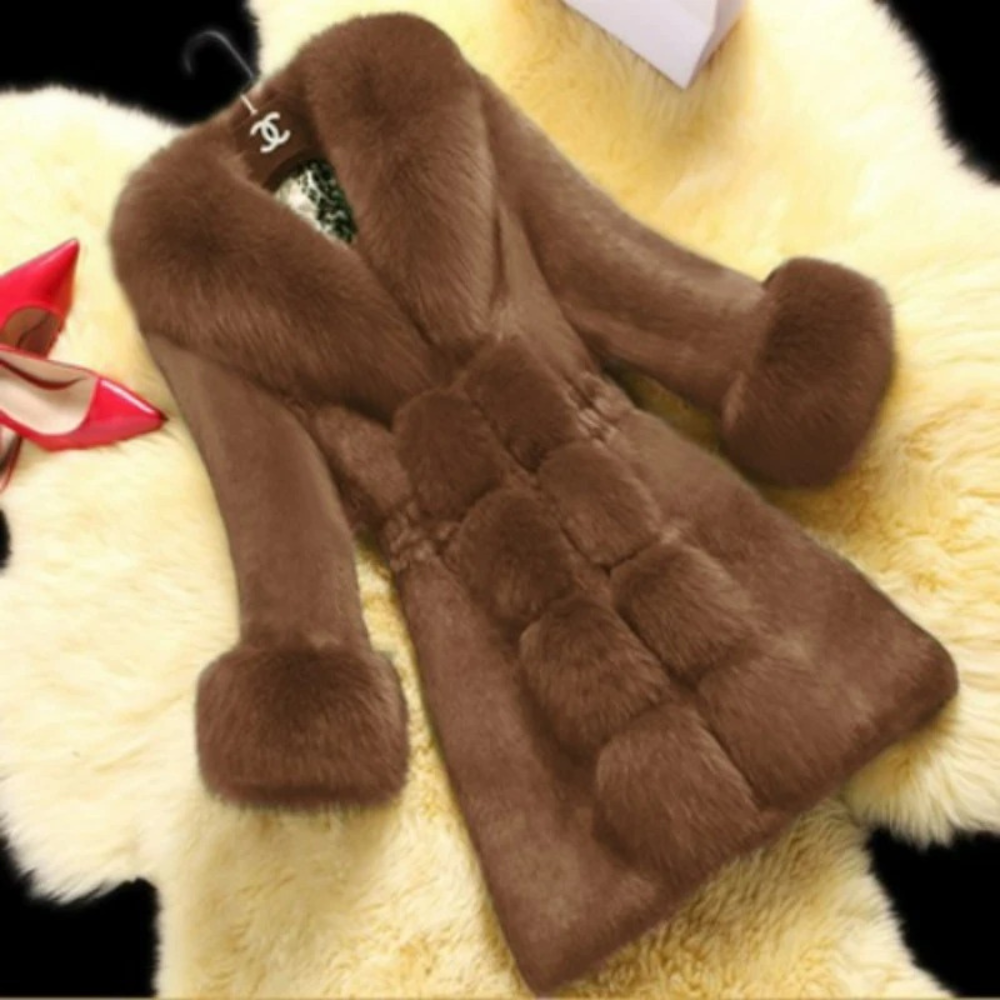 Manteau Long Femme Col en Fausse Fourrure - Image 7