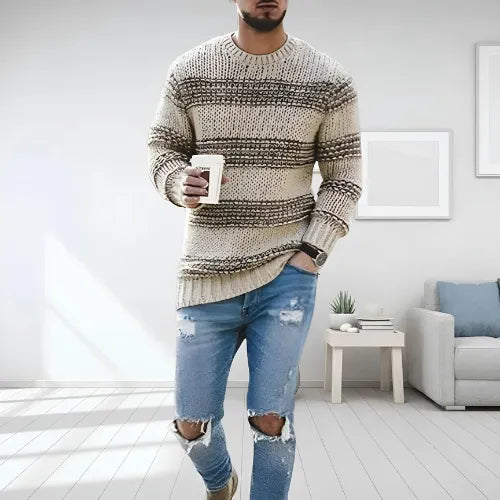 Pull rayé à col rond pour homme - Image 1