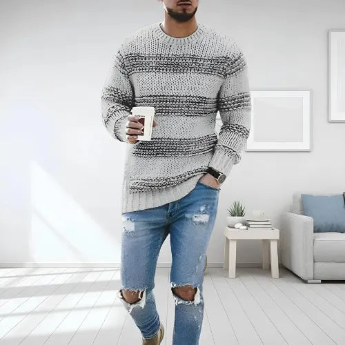 Pull rayé à col rond pour homme - Image 2