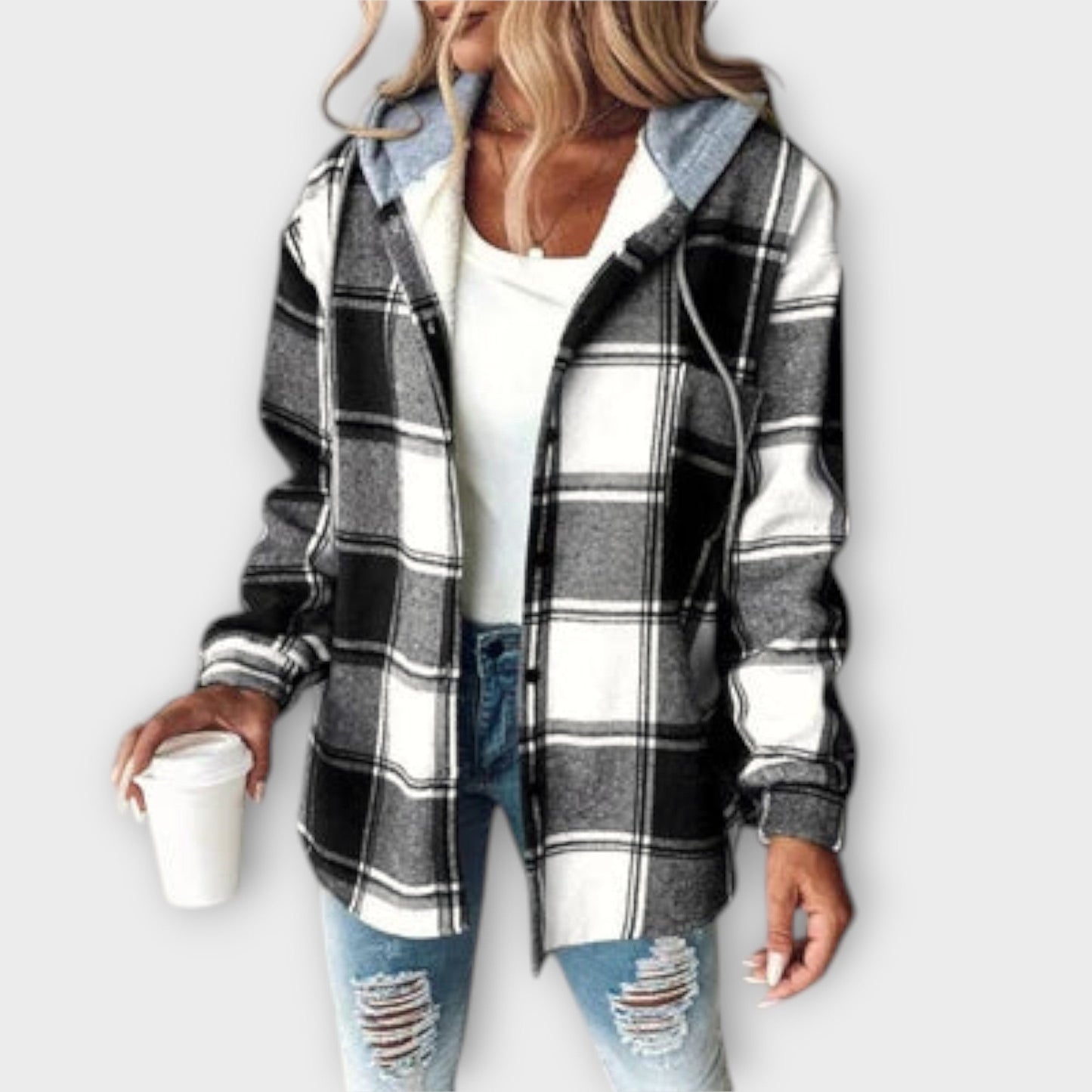 Veste à Capuche à Carreaux pour Femme - Image 3