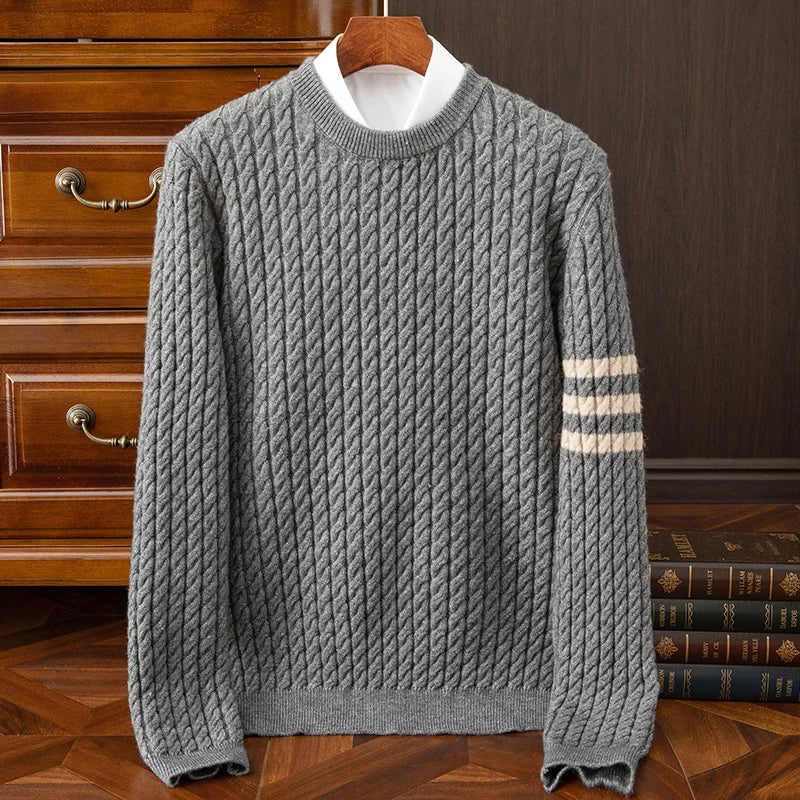 Pull Homme Col Rond Tricot Câble - Image 3