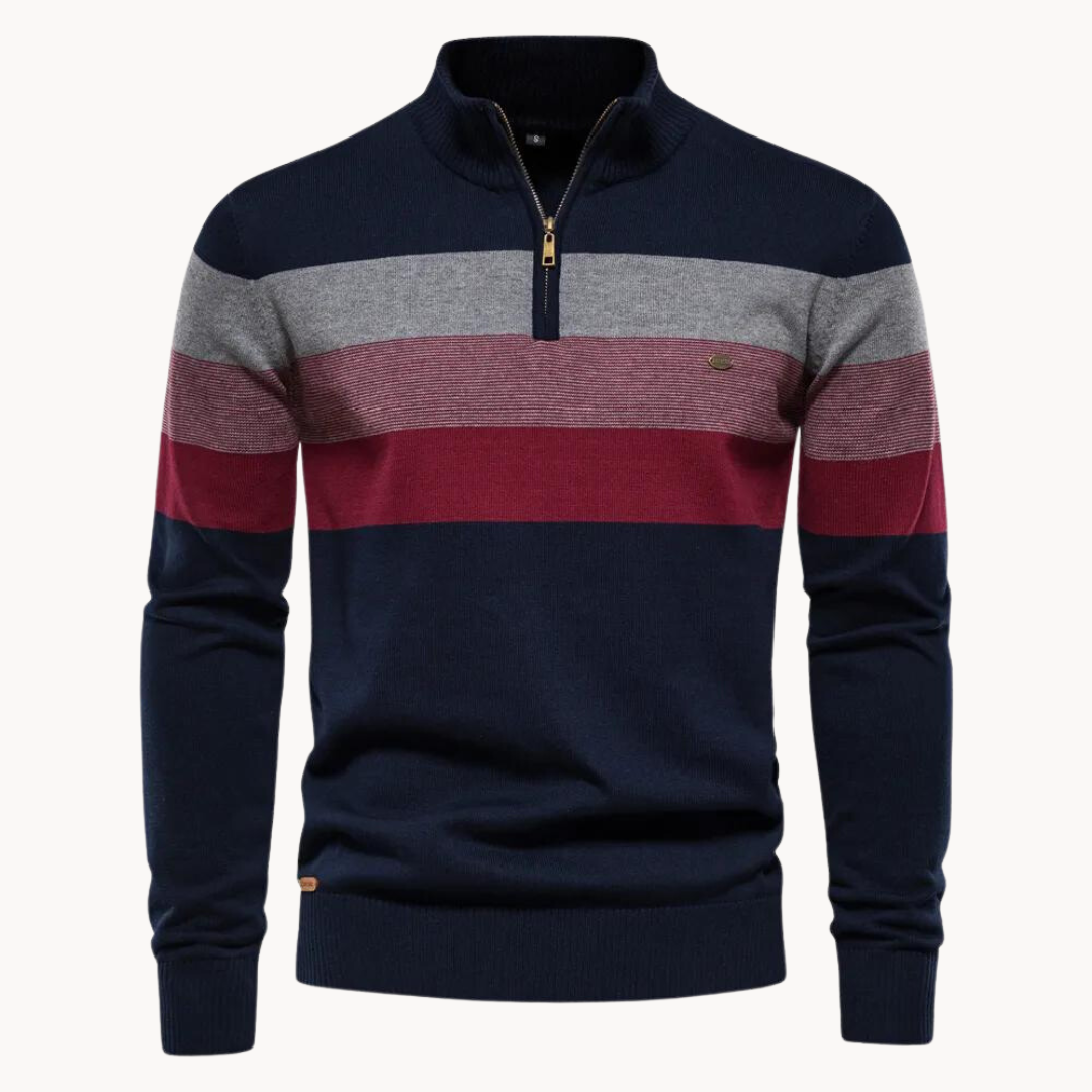 Pull rayé à quart de fermeture éclair pour homme - Image 1