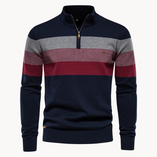 Pull rayé à quart de fermeture éclair pour homme - Image 1