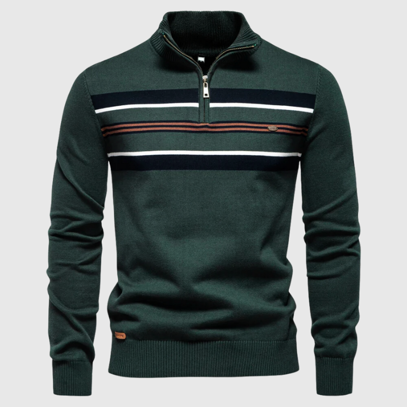 Pull rayé à quart de fermeture éclair pour homme - Image 1