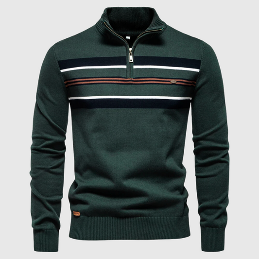 Pull rayé à quart de fermeture éclair pour homme - Image 1