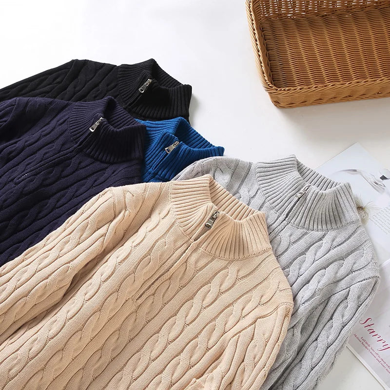 Pull Homme Maille Côtelée à Col Zippé - Image 1