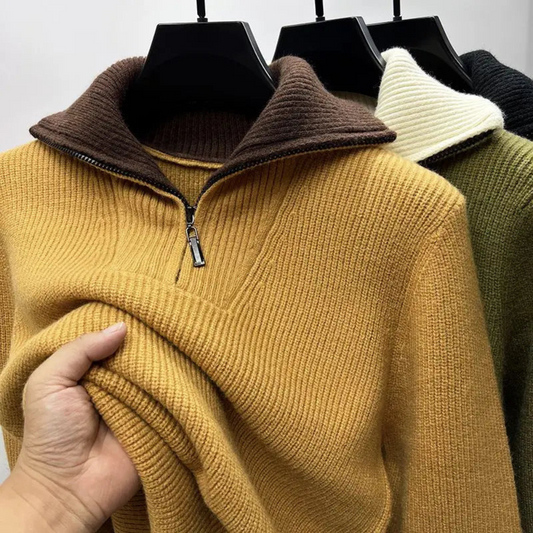 Pull Homme Maille Côtelée à Fermeture Éclair ¼ - Image 1