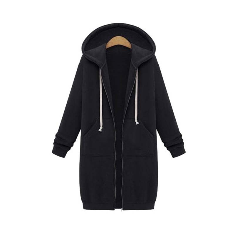 Veste Longue Zippée à Capuche pour Femme - Image 1
