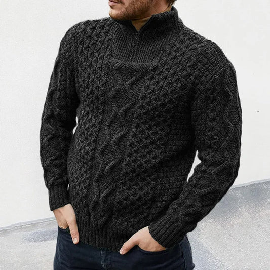 Pull Homme Maille Côtelée avec Fermeture Éclair 1/4 - Image 1