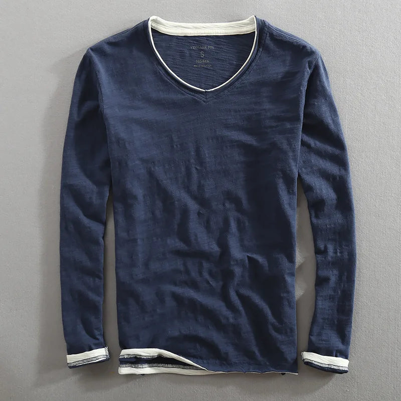 T-shirt à Manches Longues et Ourlet Superposé pour Homme - Image 1