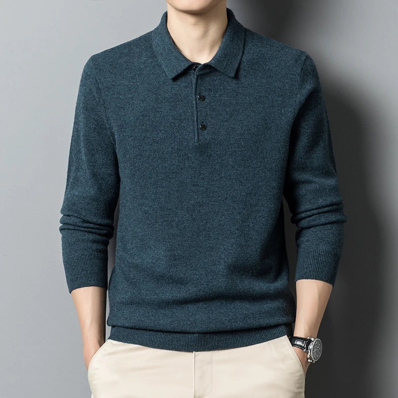 Pull en maille polo à manches longues pour homme - Image 2