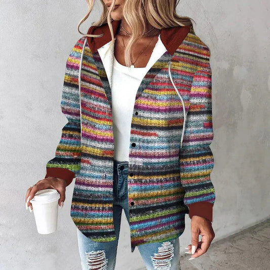Veste rayée à capuche pour femme - Image 1
