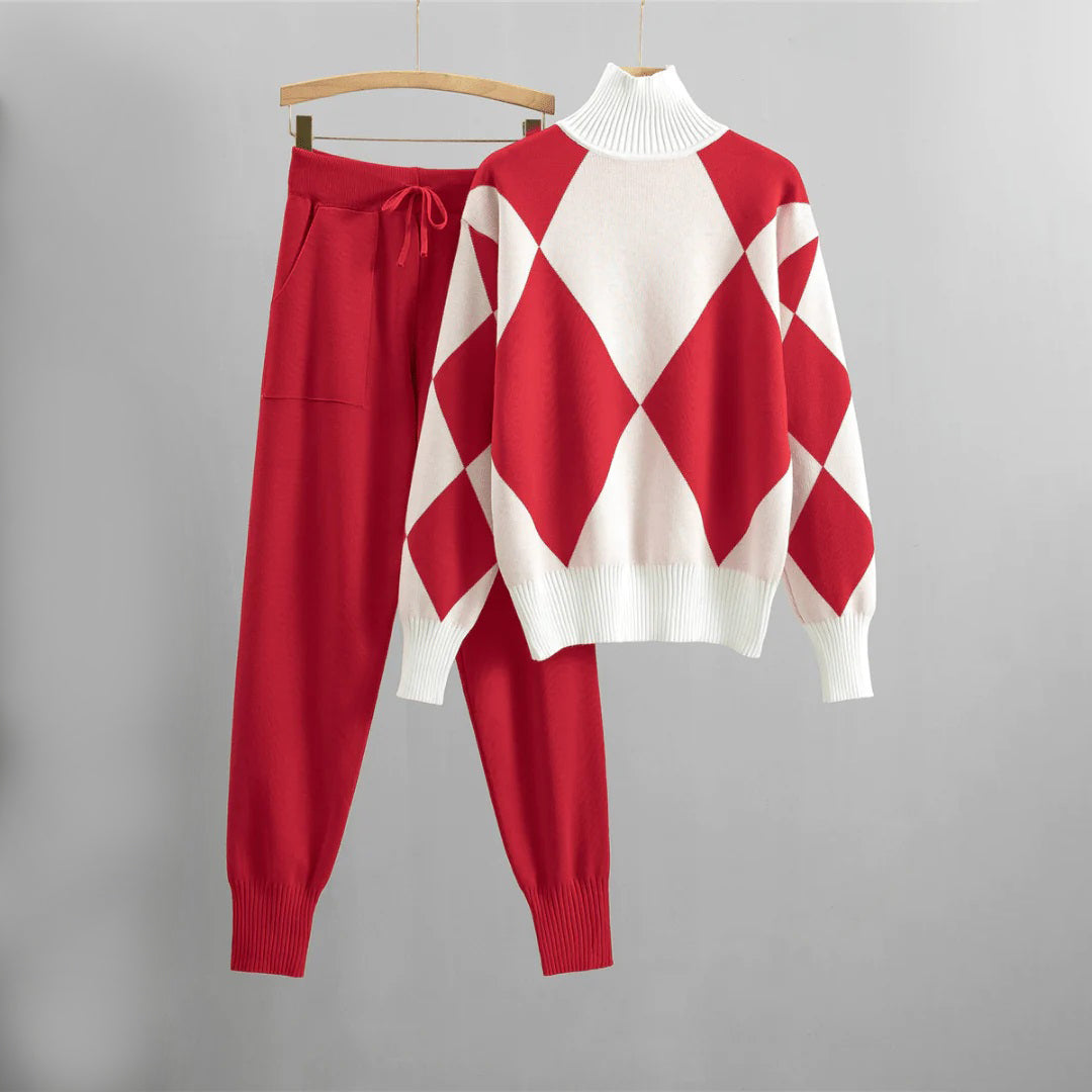 Ensemble pantalon et pull à losanges pour femme - Image 2