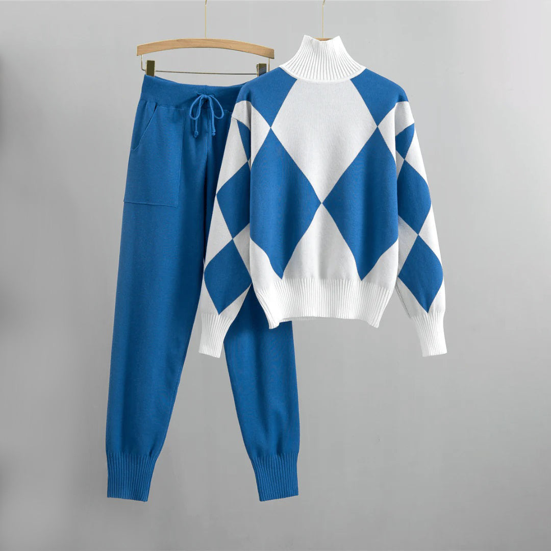 Ensemble pantalon et pull à losanges pour femme - Image 3