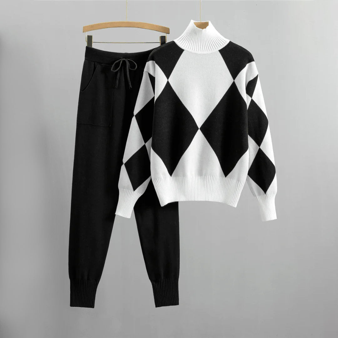 Ensemble pantalon et pull à losanges pour femme - Image 4