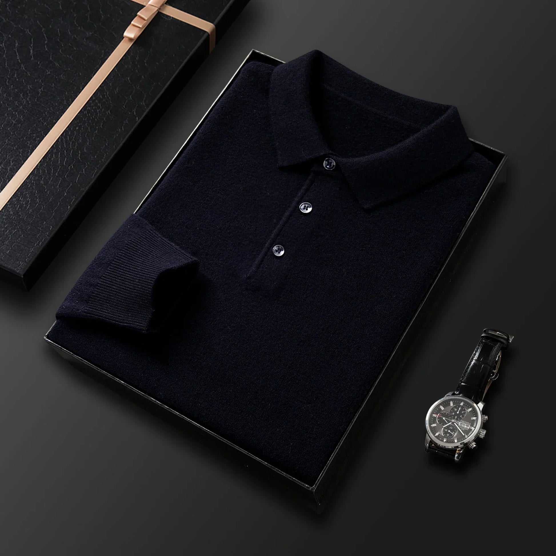 Pull en maille polo à manches longues pour homme - Image 8