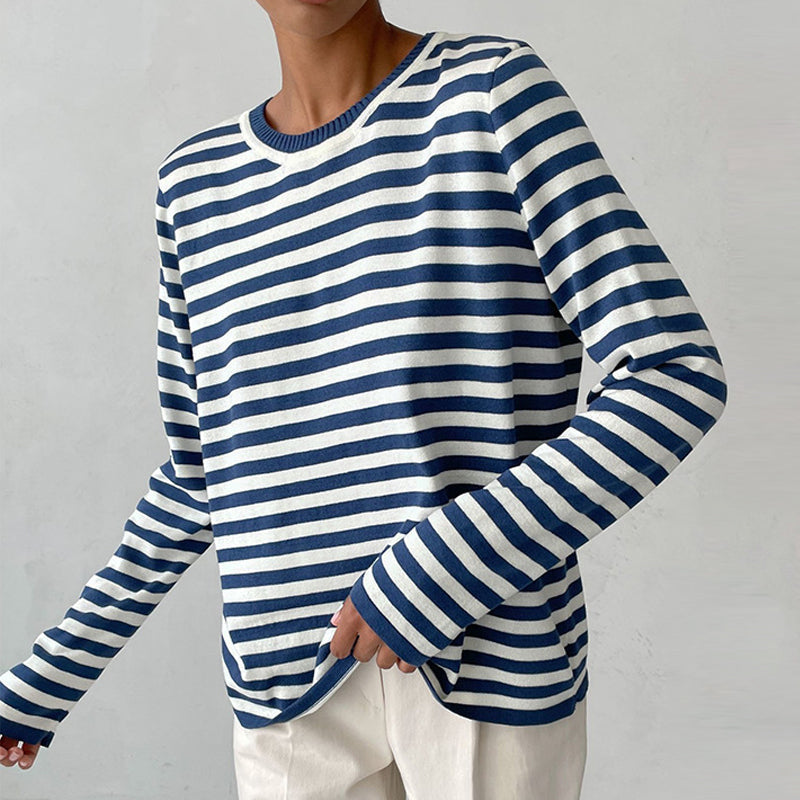 Pull rayé à col rond pour femme - Image 1
