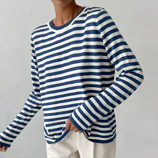 Pull rayé à col rond pour femme - Image 1