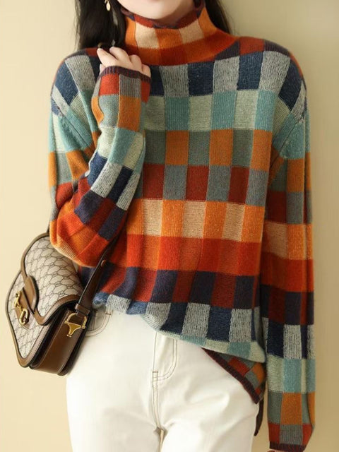 Pull en Tricot à Carreaux à Manches Longues pour Femme - Image 3