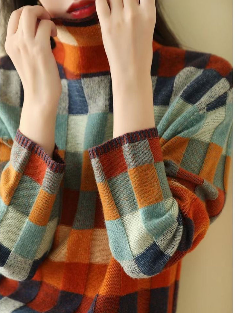 Pull en Tricot à Carreaux à Manches Longues pour Femme - Image 4
