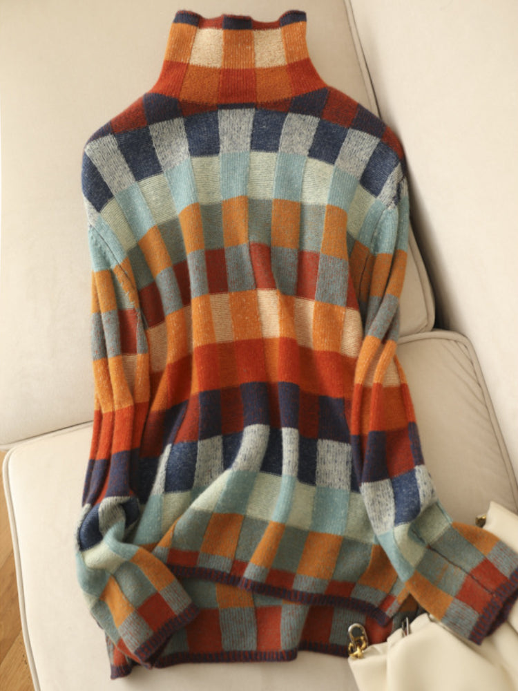 Pull en Tricot à Carreaux à Manches Longues pour Femme - Image 5