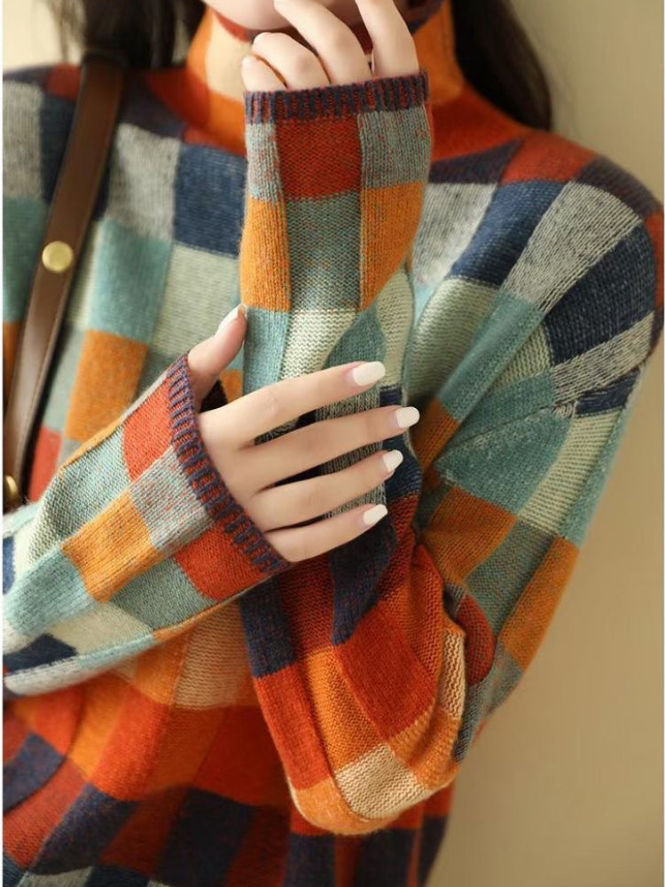 Pull en Tricot à Carreaux à Manches Longues pour Femme - Image 2