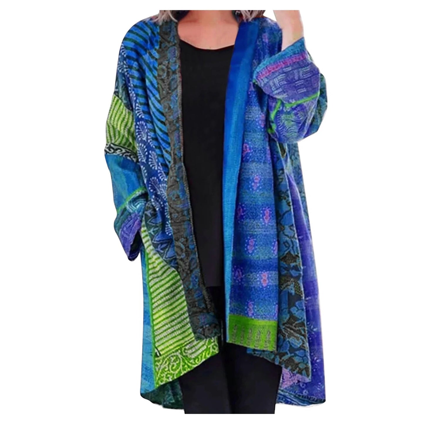 Manteau patchwork ouvert sur le devant pour femme - Image 1