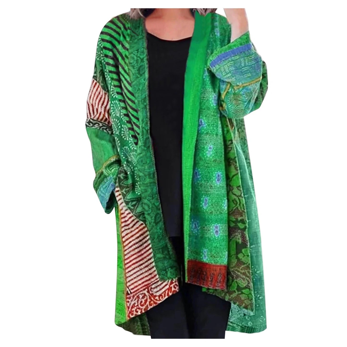 Manteau patchwork ouvert sur le devant pour femme - Image 2
