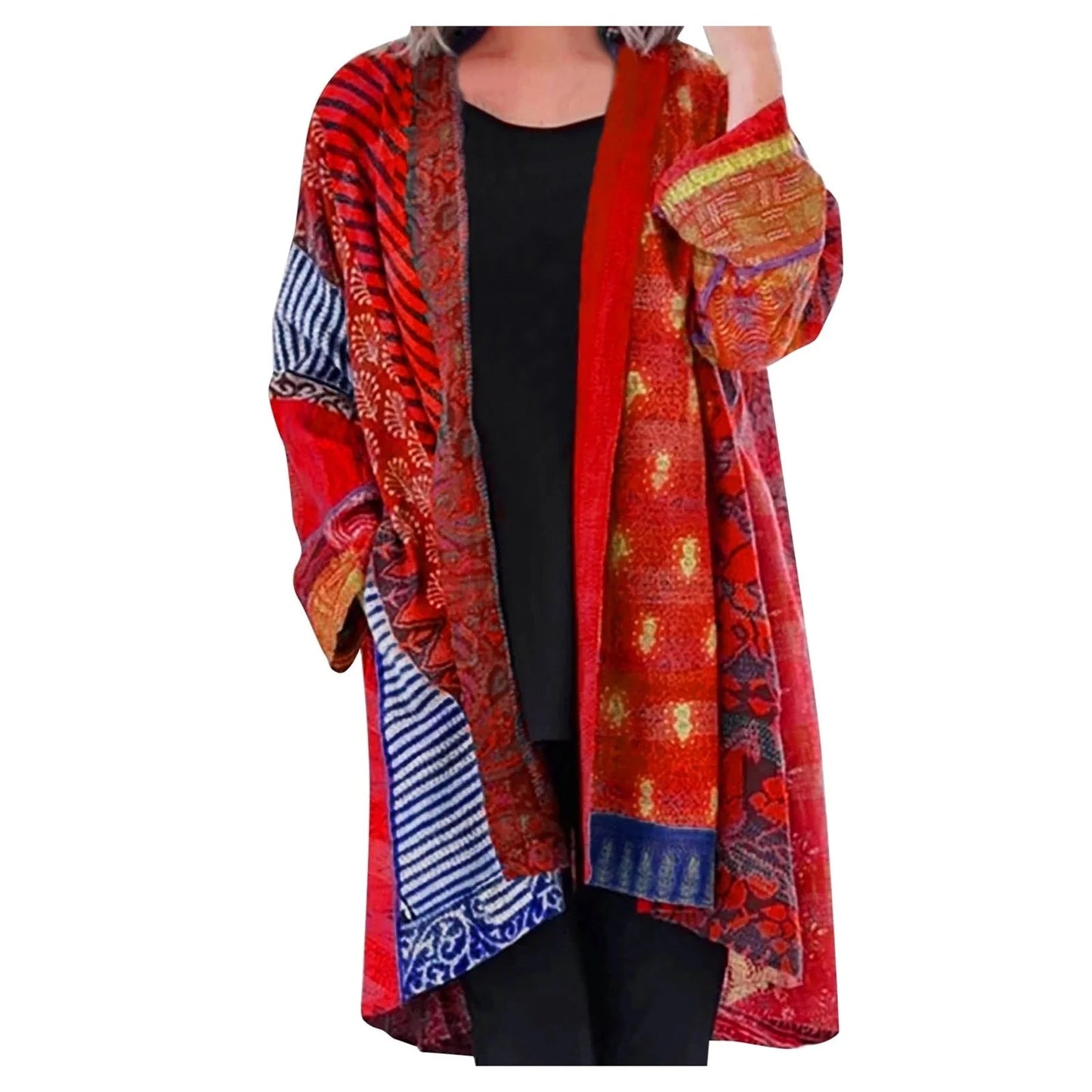 Manteau patchwork ouvert sur le devant pour femme - Image 4