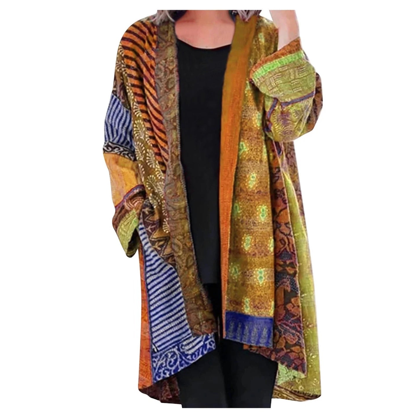 Manteau patchwork ouvert sur le devant pour femme - Image 5