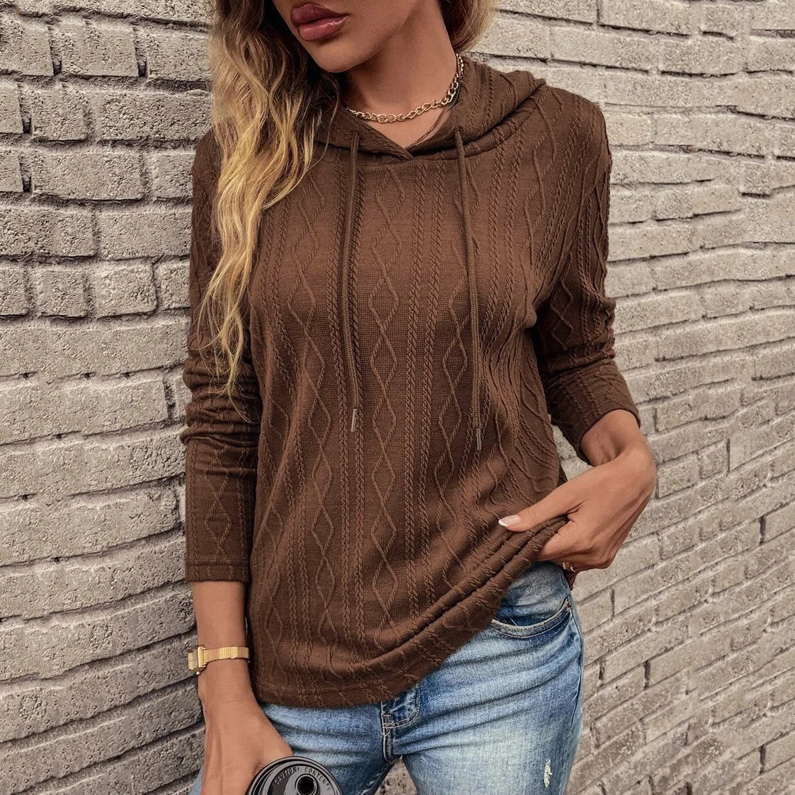 Sweat à capuche texturé à manches longues pour femme - Image 3
