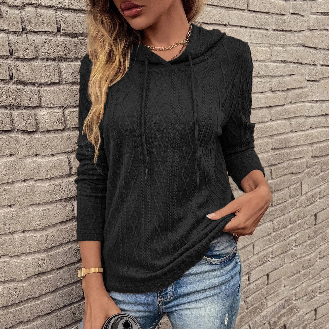 Sweat à capuche texturé à manches longues pour femme - Image 1