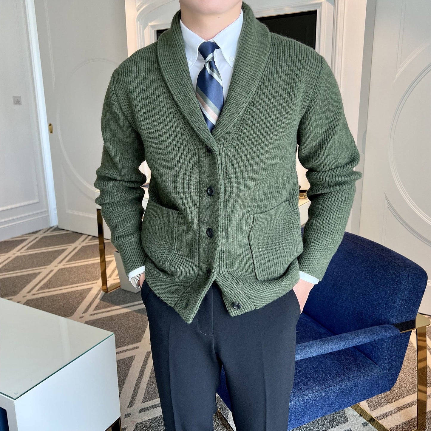 Cardigan Tricot Homme Col Châle - Image 4