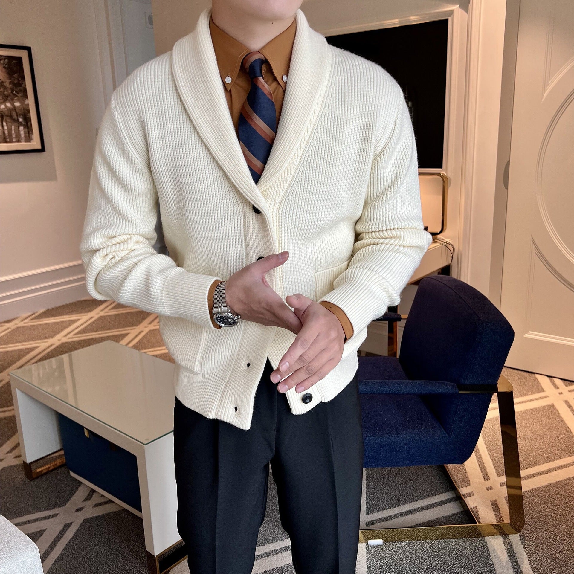 Cardigan Tricot Homme Col Châle - Image 1