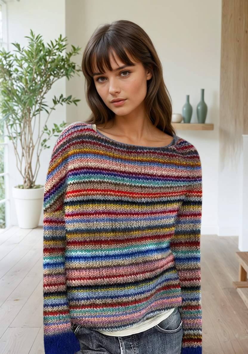 Pull en Tricot Rayé pour Femme - Image 1