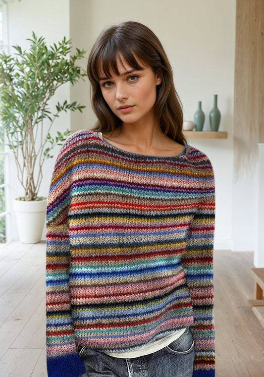 Pull en Tricot Rayé pour Femme - Image 1