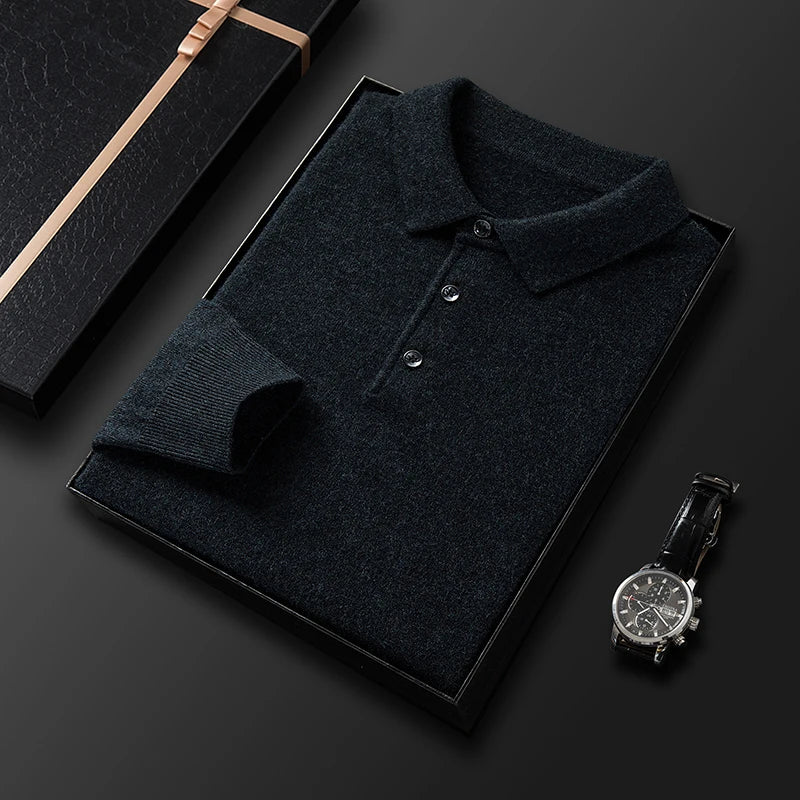 Pull en maille polo à manches longues pour homme - Image 7