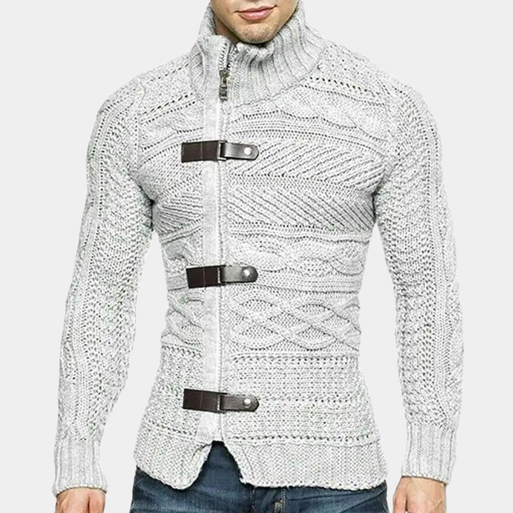 Pull zippé en maille torsadée pour homme - Image 3