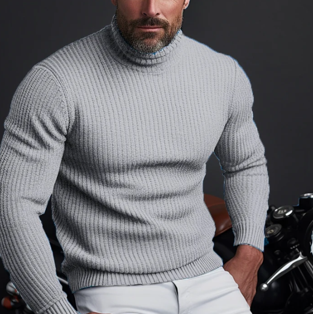 Pull Homme Col Roulé en Maille Côtelée - Image 3