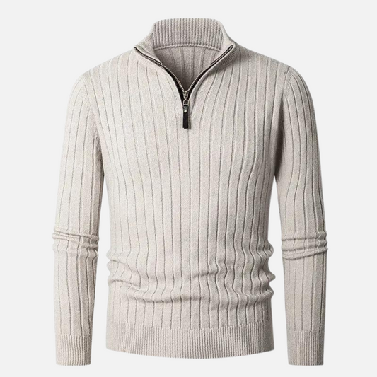 Pull Homme Maille Côtelée à Fermeture Éclair 1/4 - Image 1