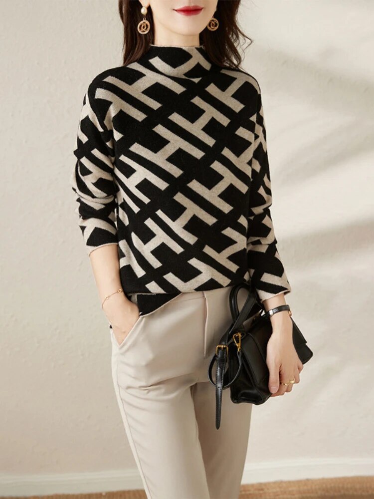 Pull ajusté à imprimé géométrique pour femme - Image 3