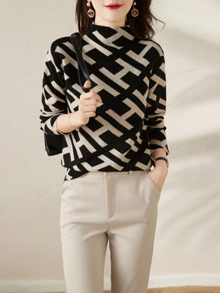 Pull ajusté à imprimé géométrique pour femme - Image 2