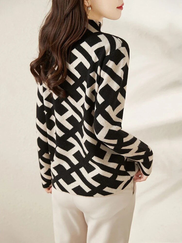 Pull ajusté à imprimé géométrique pour femme - Image 4