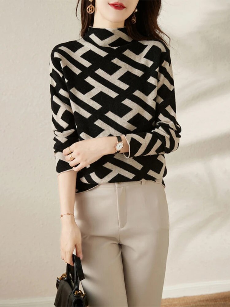 Pull ajusté à imprimé géométrique pour femme - Image 1