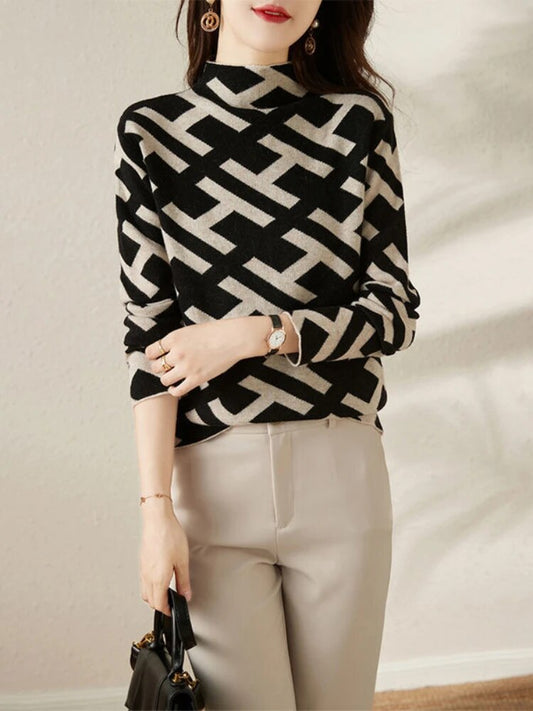 Pull ajusté à imprimé géométrique pour femme - Image 1